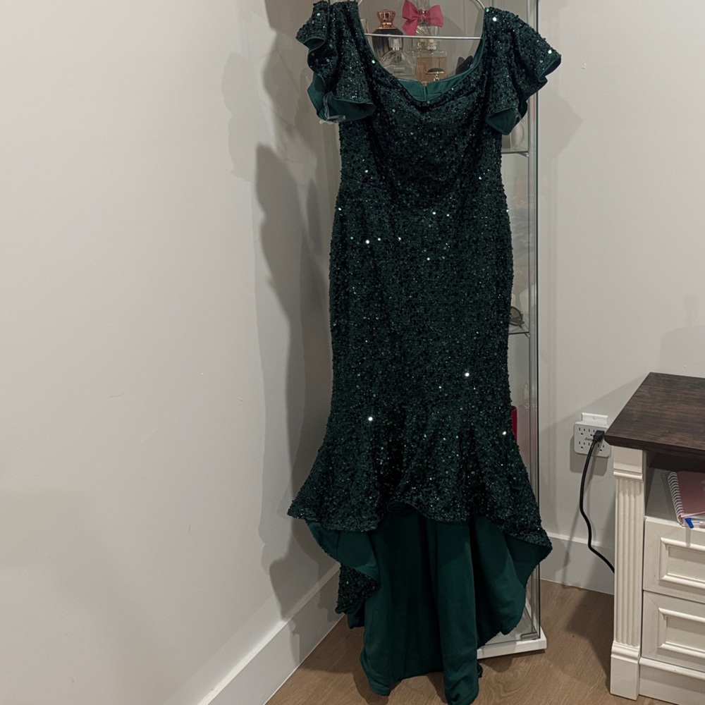 Asymmetrical Green Dress with Ruffle Detail
